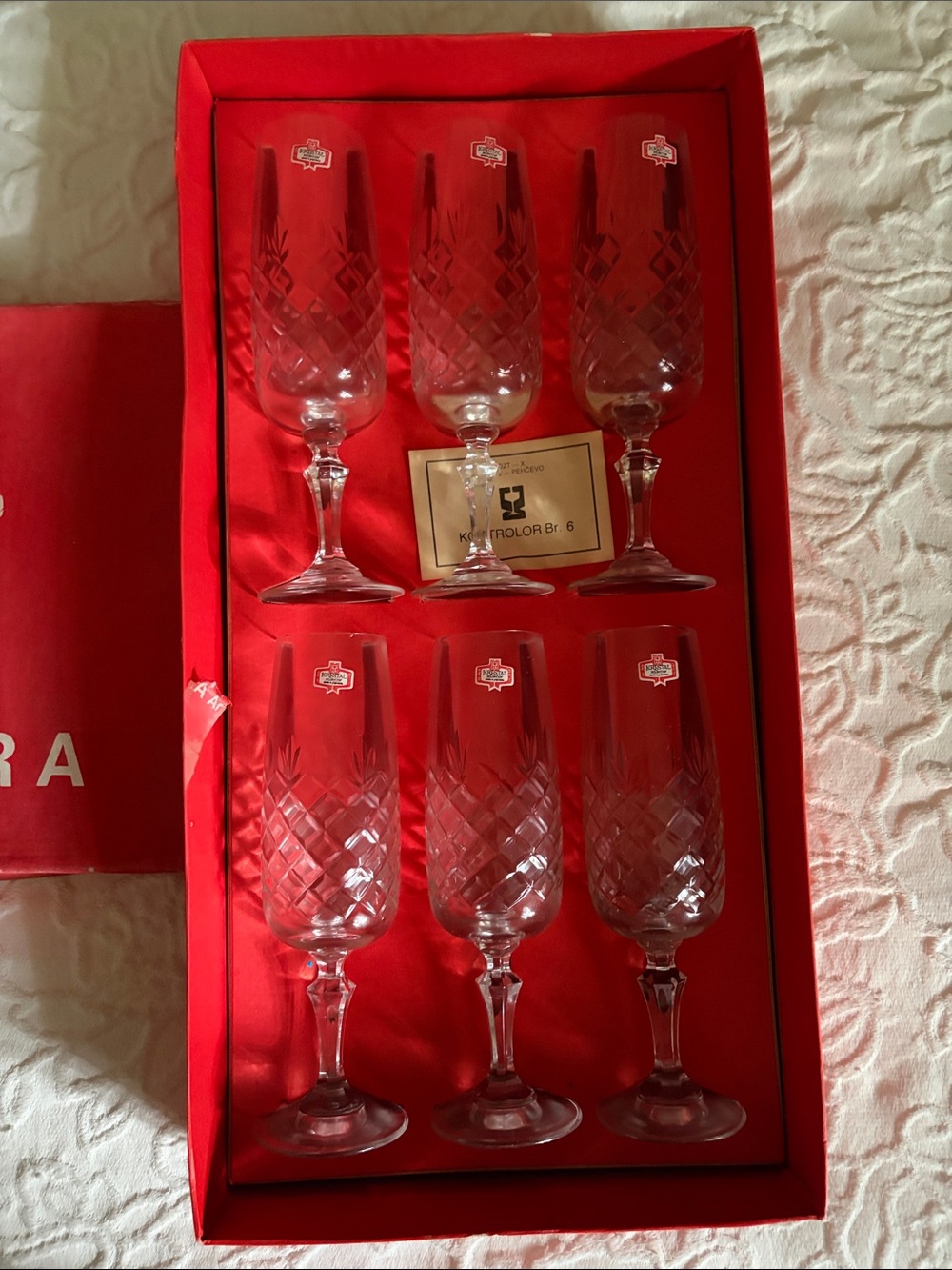 Vintage Kristal Glassware Boxed Cut Crystal Wine Goblet Set 6 Pieces Yugoslavia